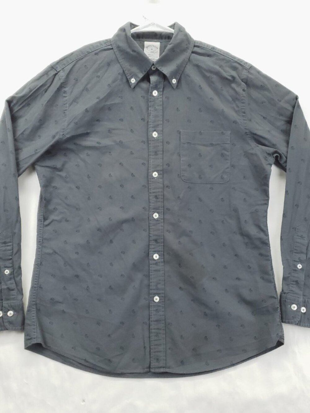 Brooks Brothers Regent Shirt Mens Medium Gray Paisley Long Sleeve Button-Down